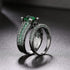 2 Pcs Princess Cut Green Black 18K Gold Plated Cubic Zirconia Women's Ring